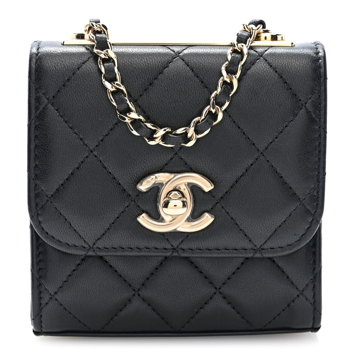 Lambskin Quilted Mini Trendy CC Clutch With Chain Black