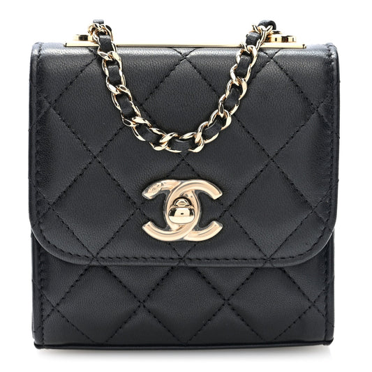 Lambskin Quilted Mini Trendy CC Clutch With Chain Black