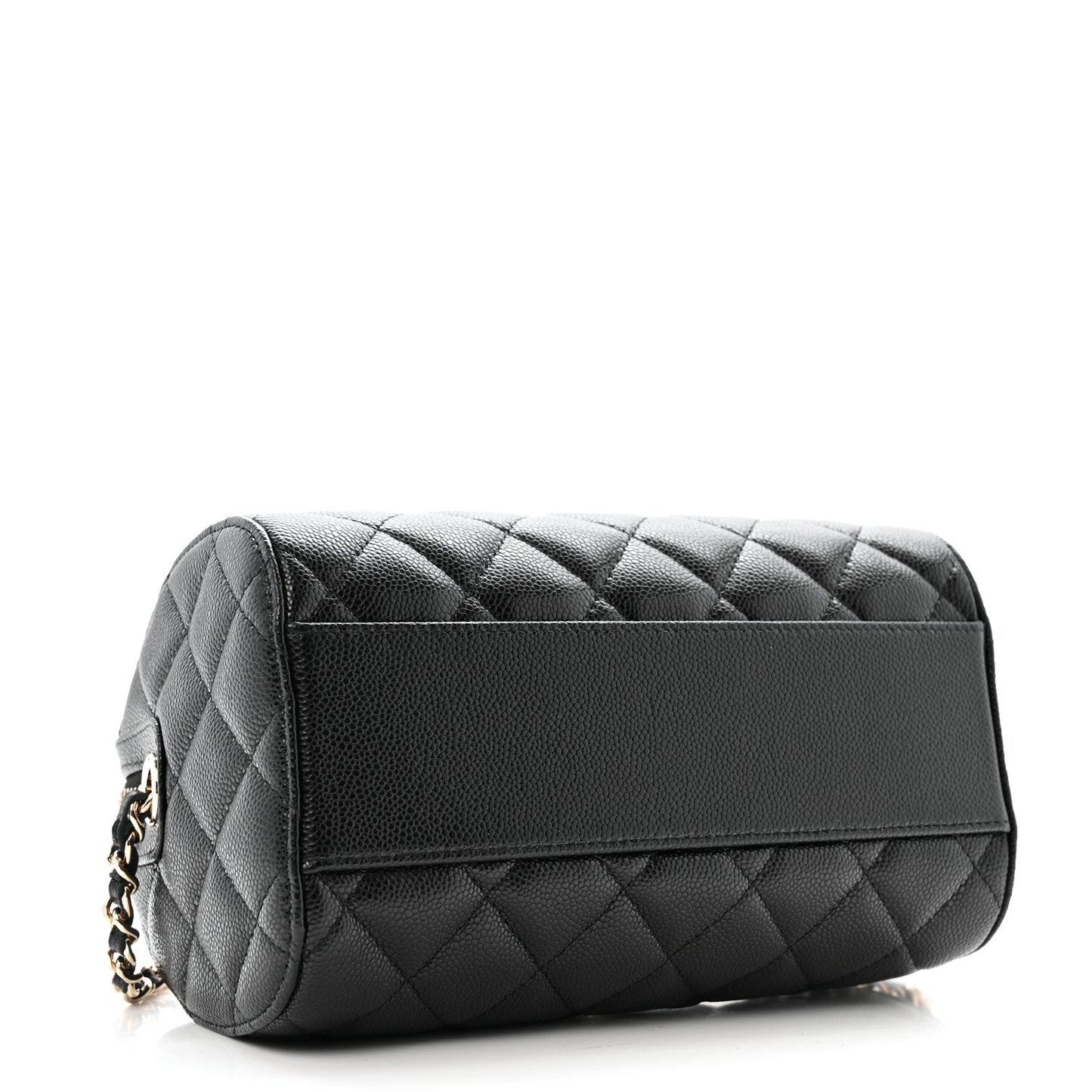 Caviar Quilted Barrel Clutch With Chain  Black