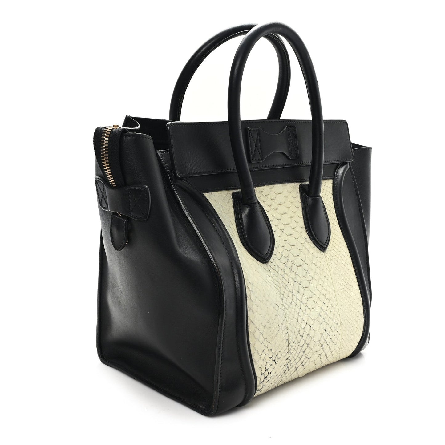 Calfskin Snakeskin Mini Luggage Black White