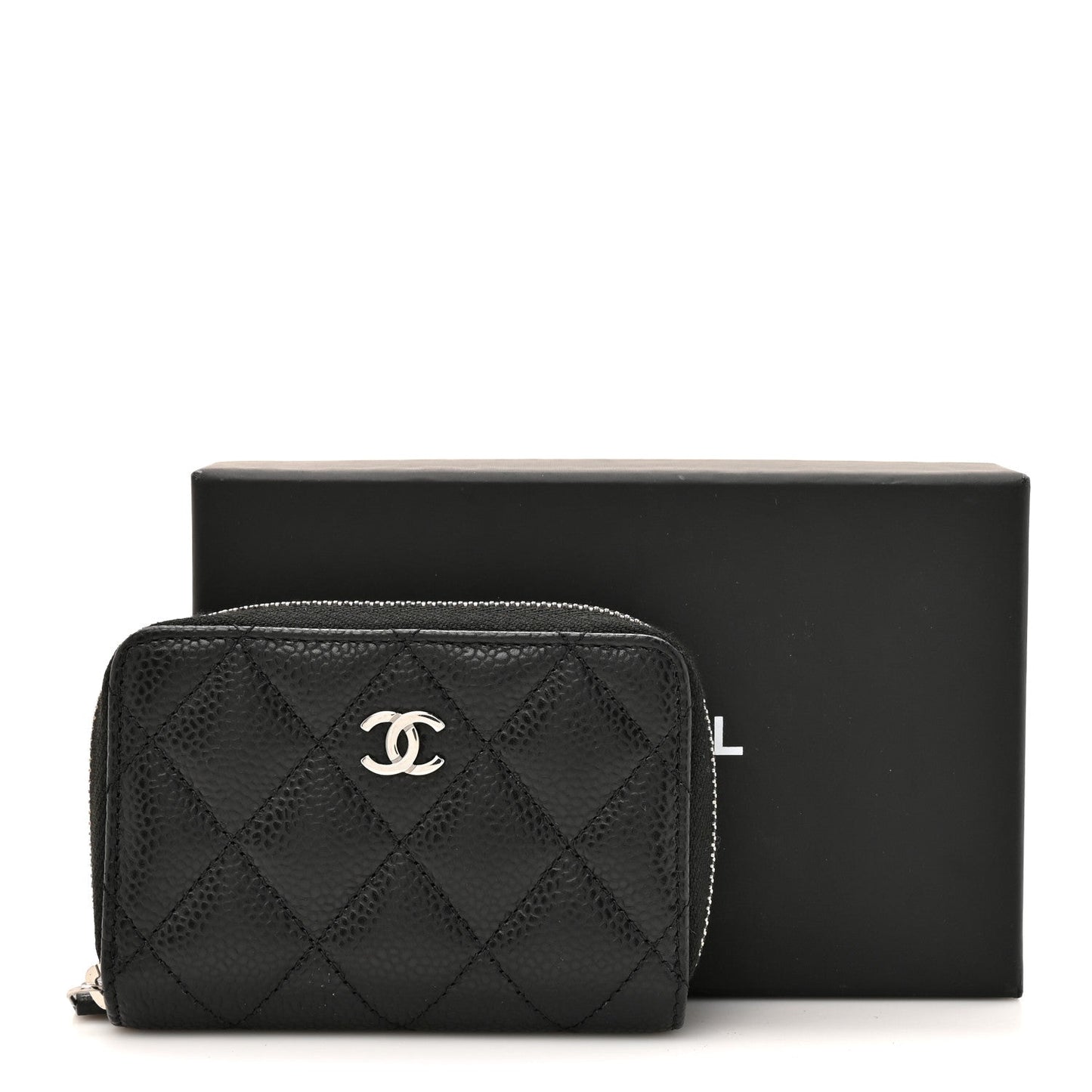 Caviar Quilted Zip Coin Purse Black