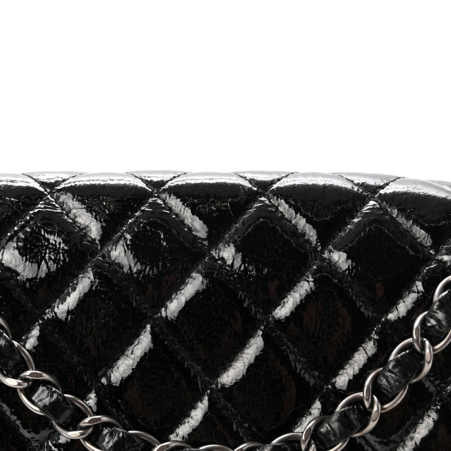 Crumpled Patent Quilted Medium Double Flap Black