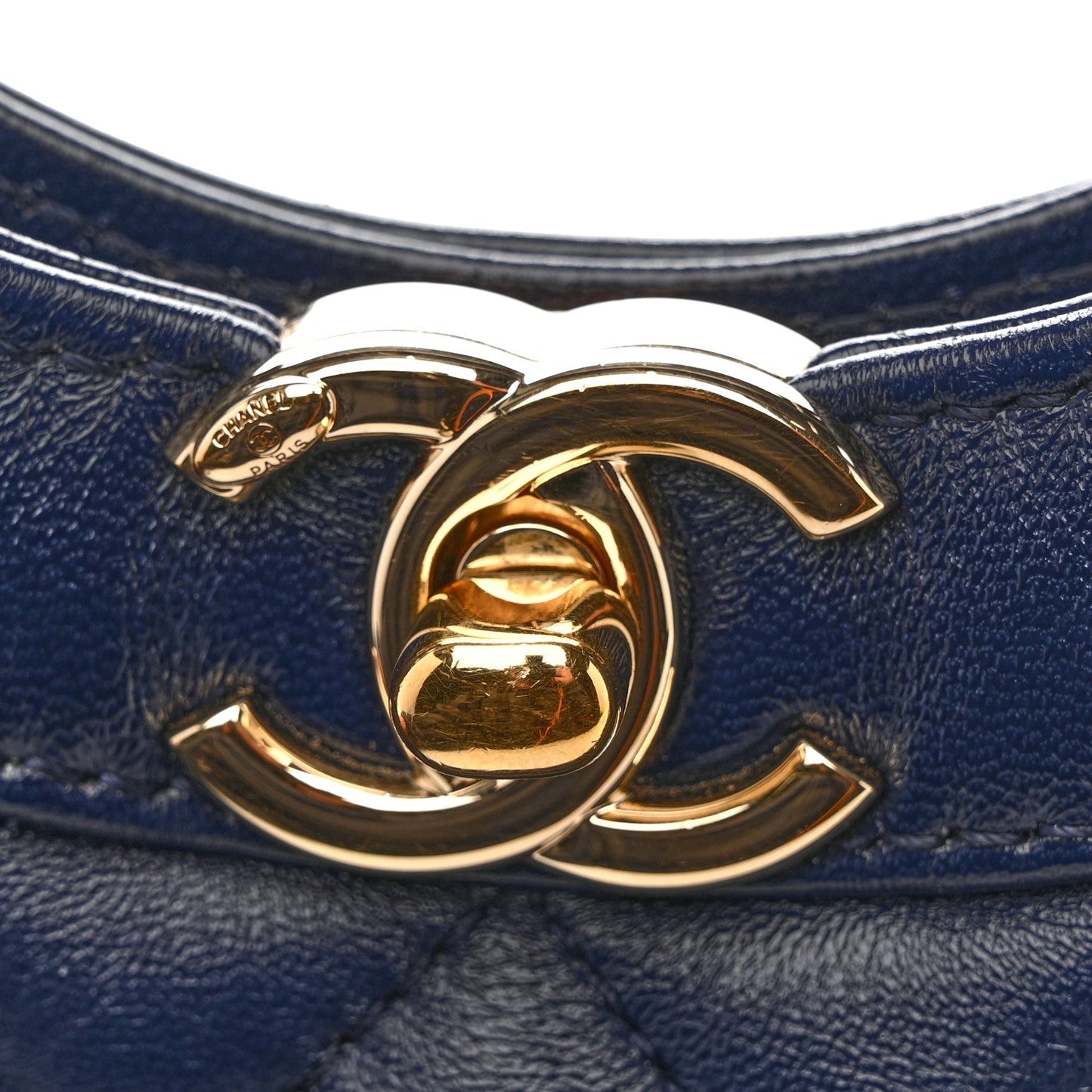Shiny Crumpled Calfskin Quilted Mini 31 Shopping Bag Navy Blue