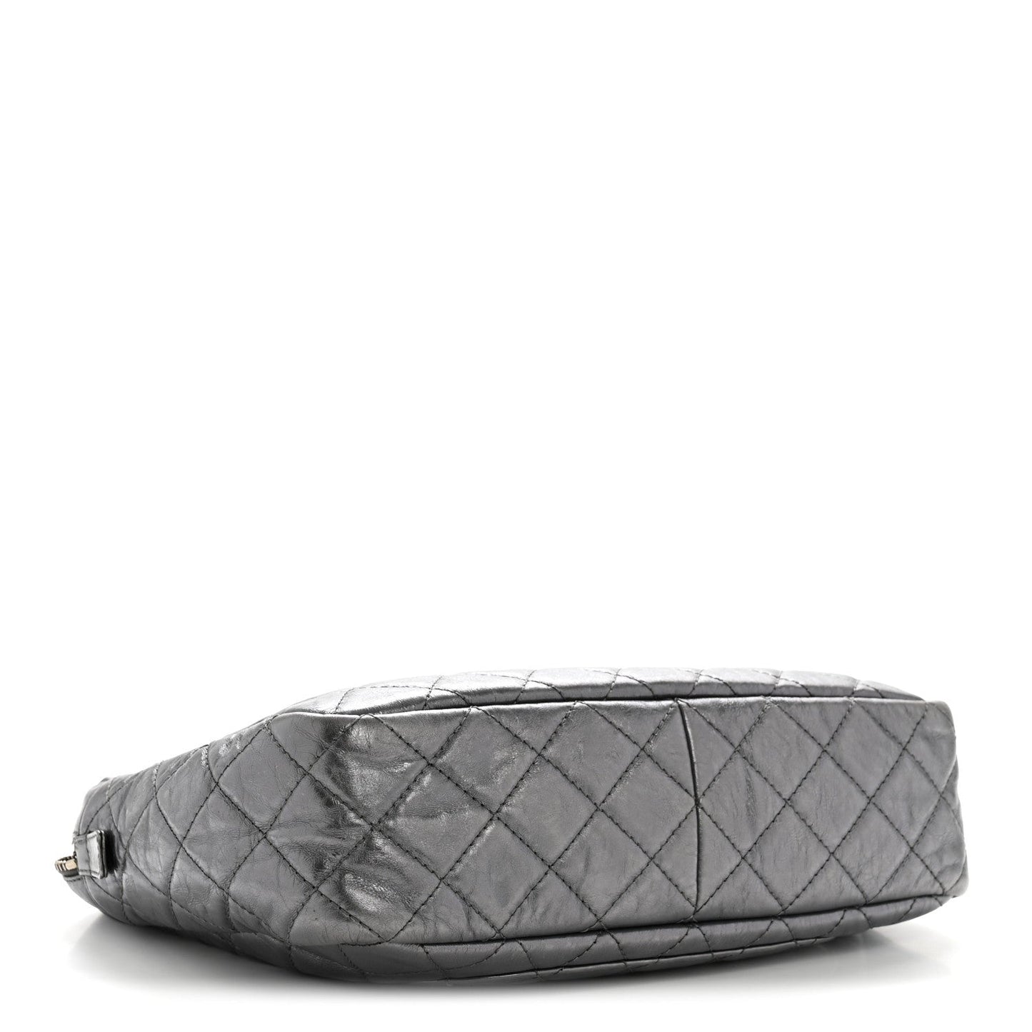 Metallic Aged Calfskin Quilted Large Reissue Camera Case Silver