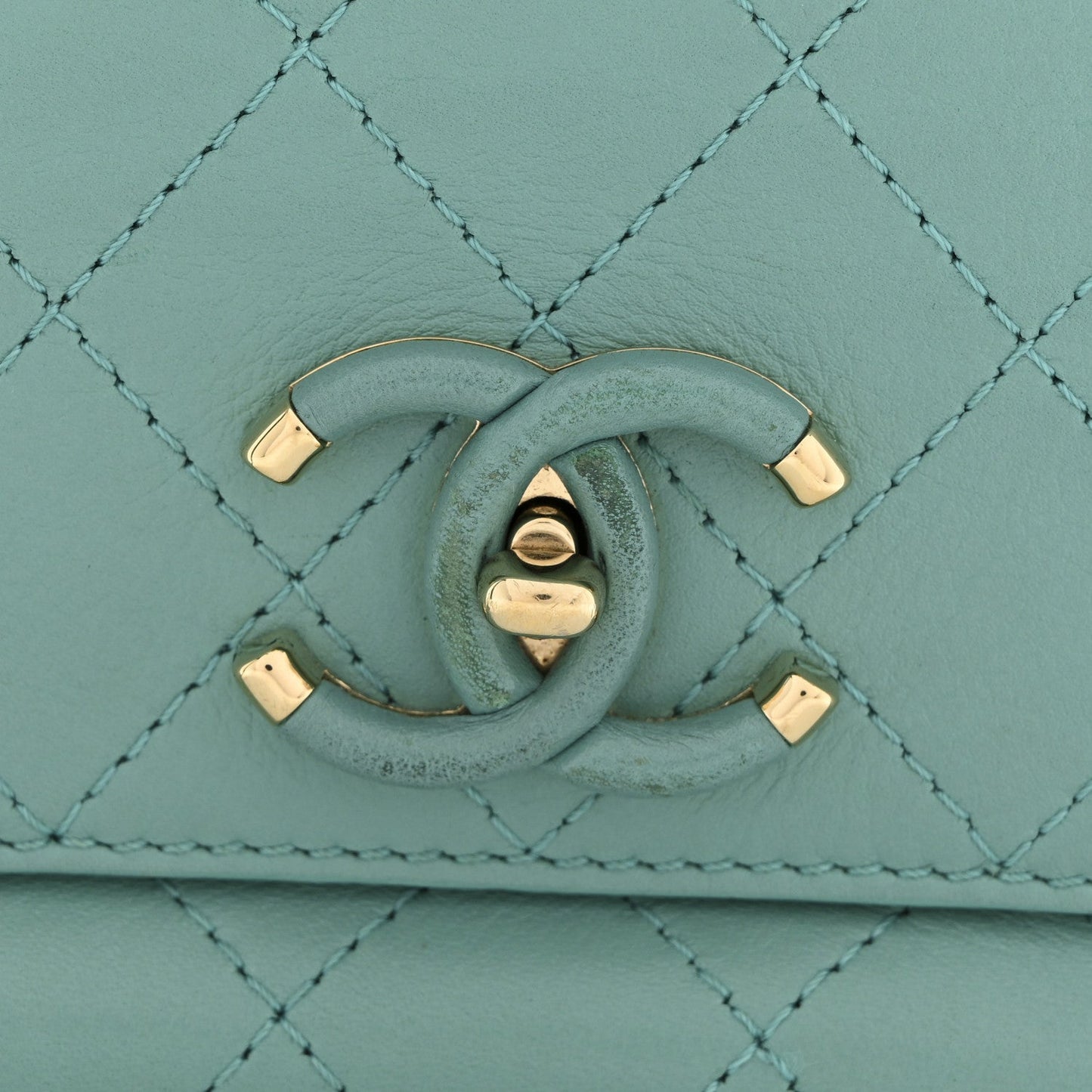 Calfskin Stitched Small Covered CC Flap Bag Green