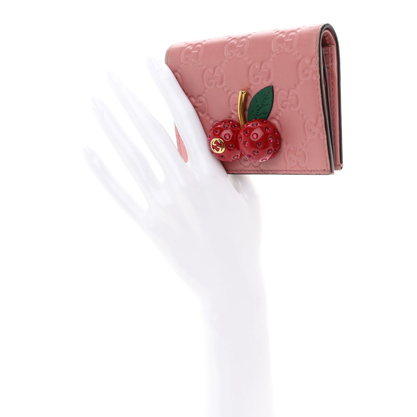 Guccissima Cherries Card Case Wallet Pink