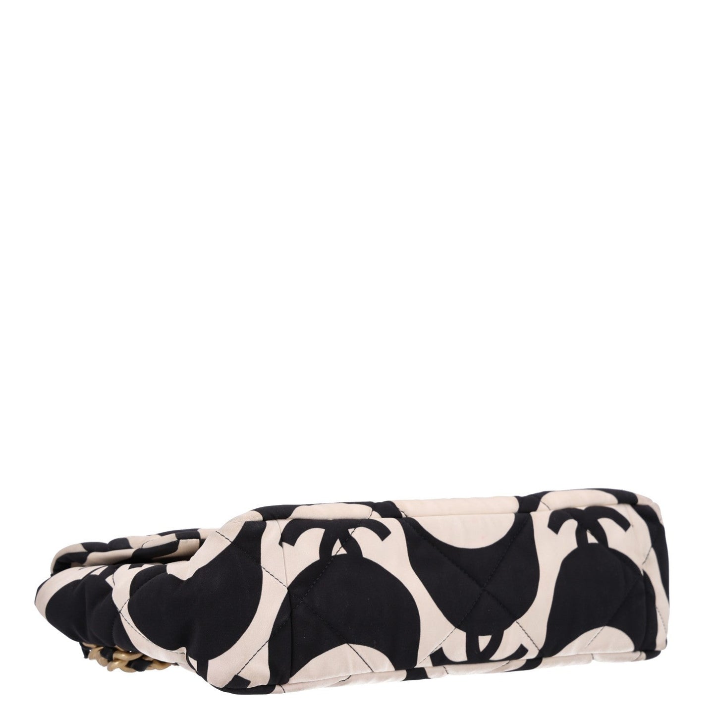 Fabric Printed Large Chanel 19 Flap Black Ecru