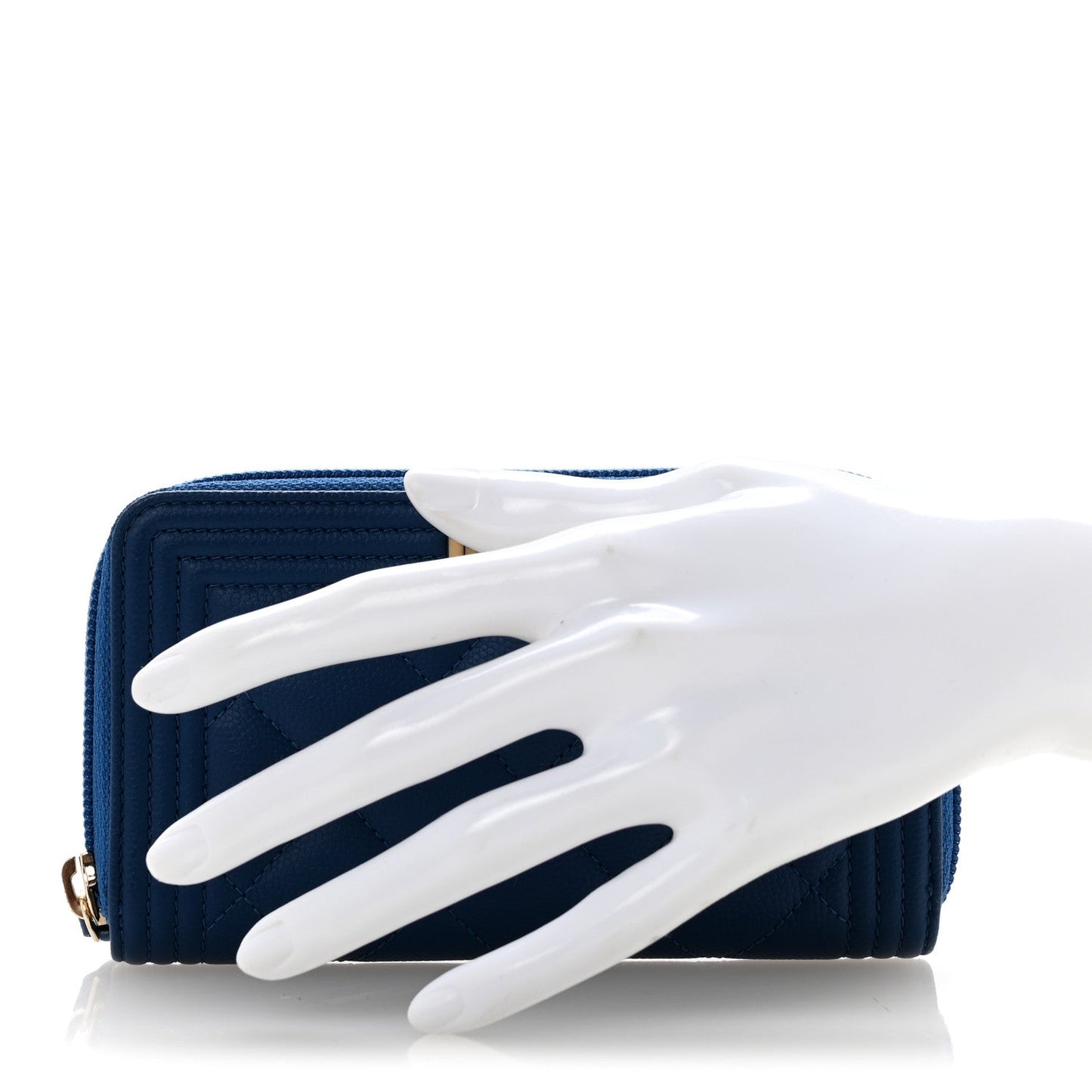Caviar Quilted Boy Small Zip Around Wallet Blue