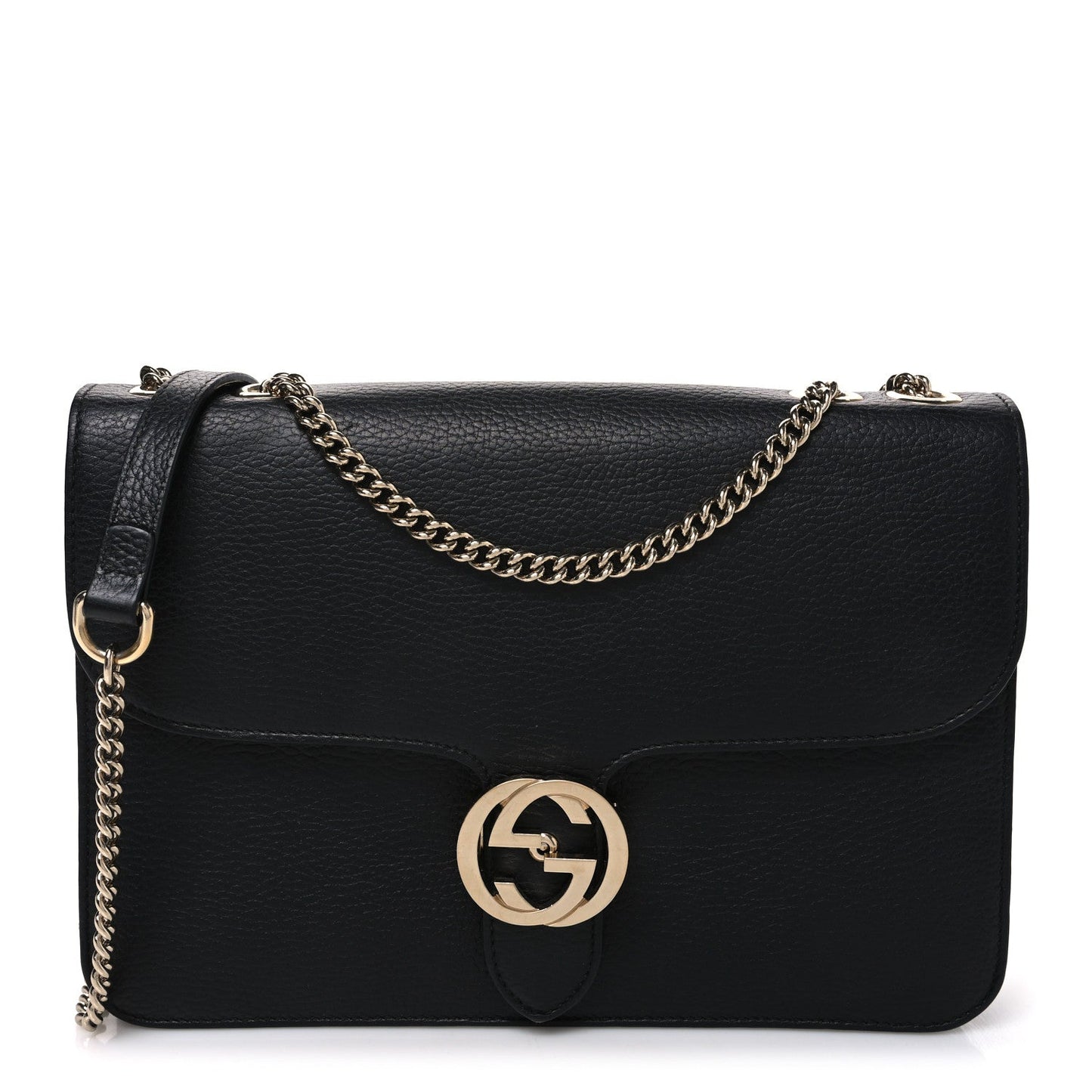 Dollar Calfskin Interlocking G Shoulder Bag Black