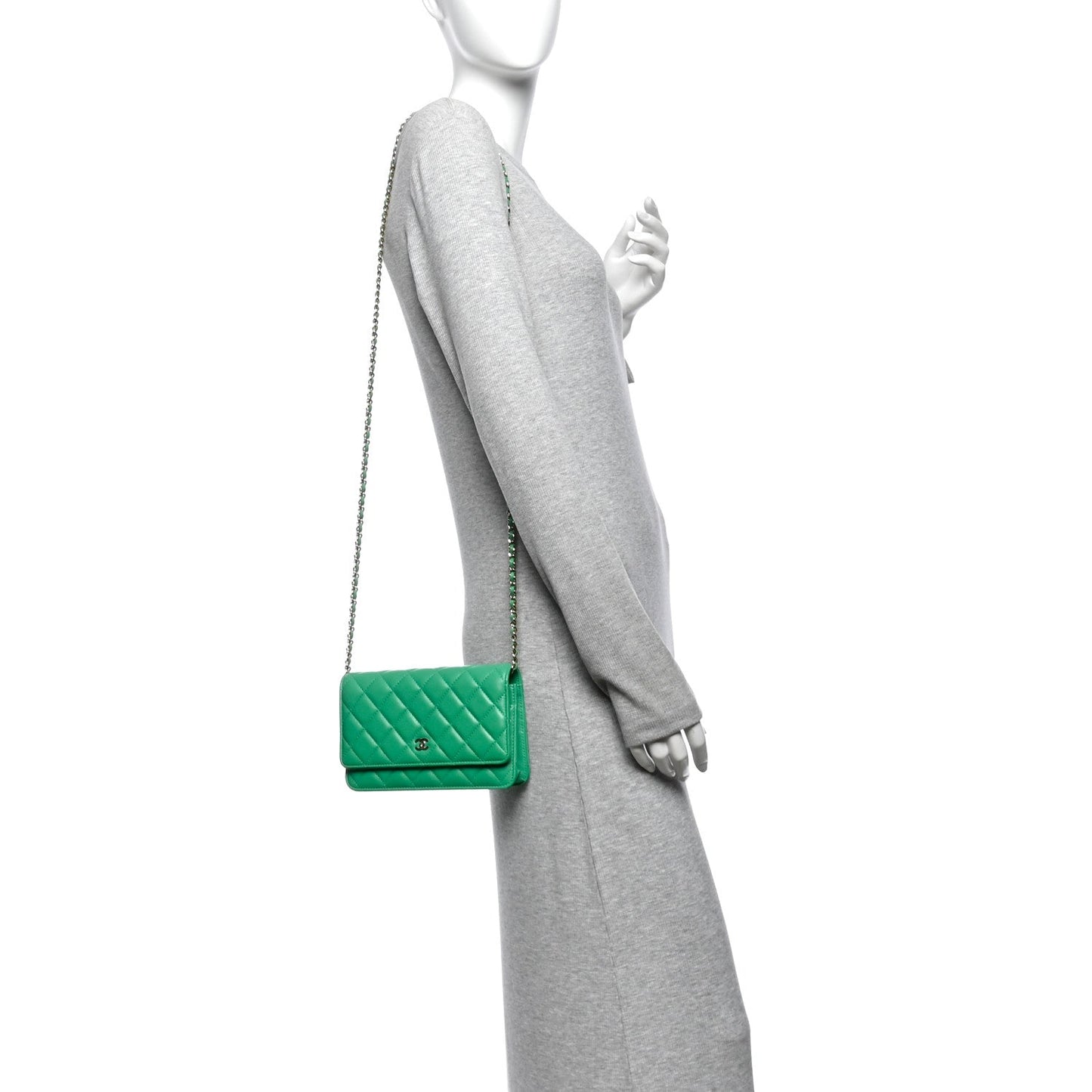 Lambskin Quilted Wallet On Chain WOC Green