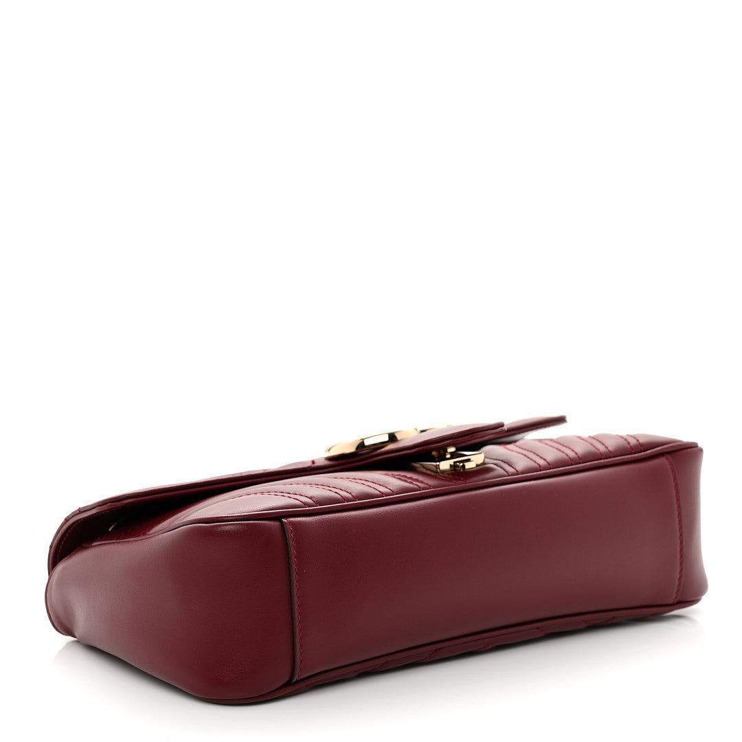 Calfskin Matelasse Small GG Marmont Shoulder Bag Rosso Ancora Red