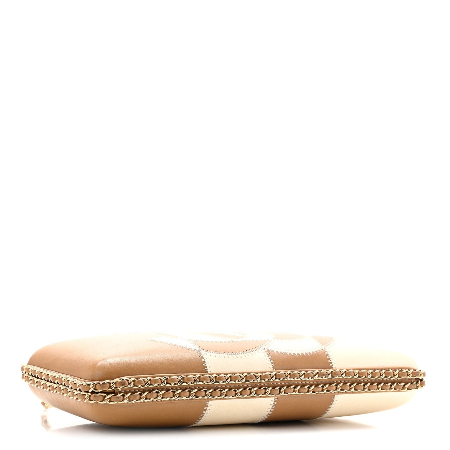 Lambskin CC Stitch Chain Around Clutch  Beige White