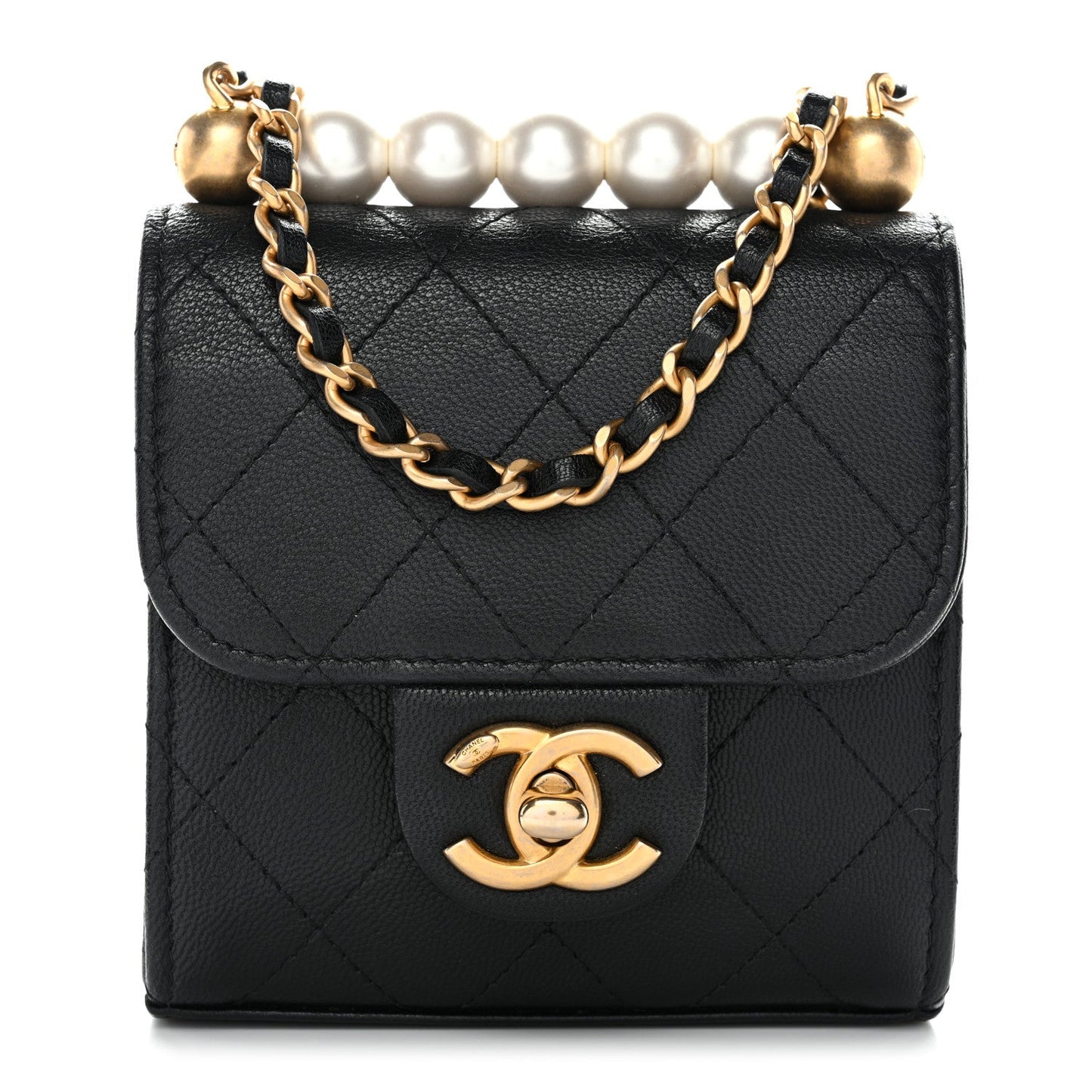 Lambskin Quilted Chic Pearls Flap Black