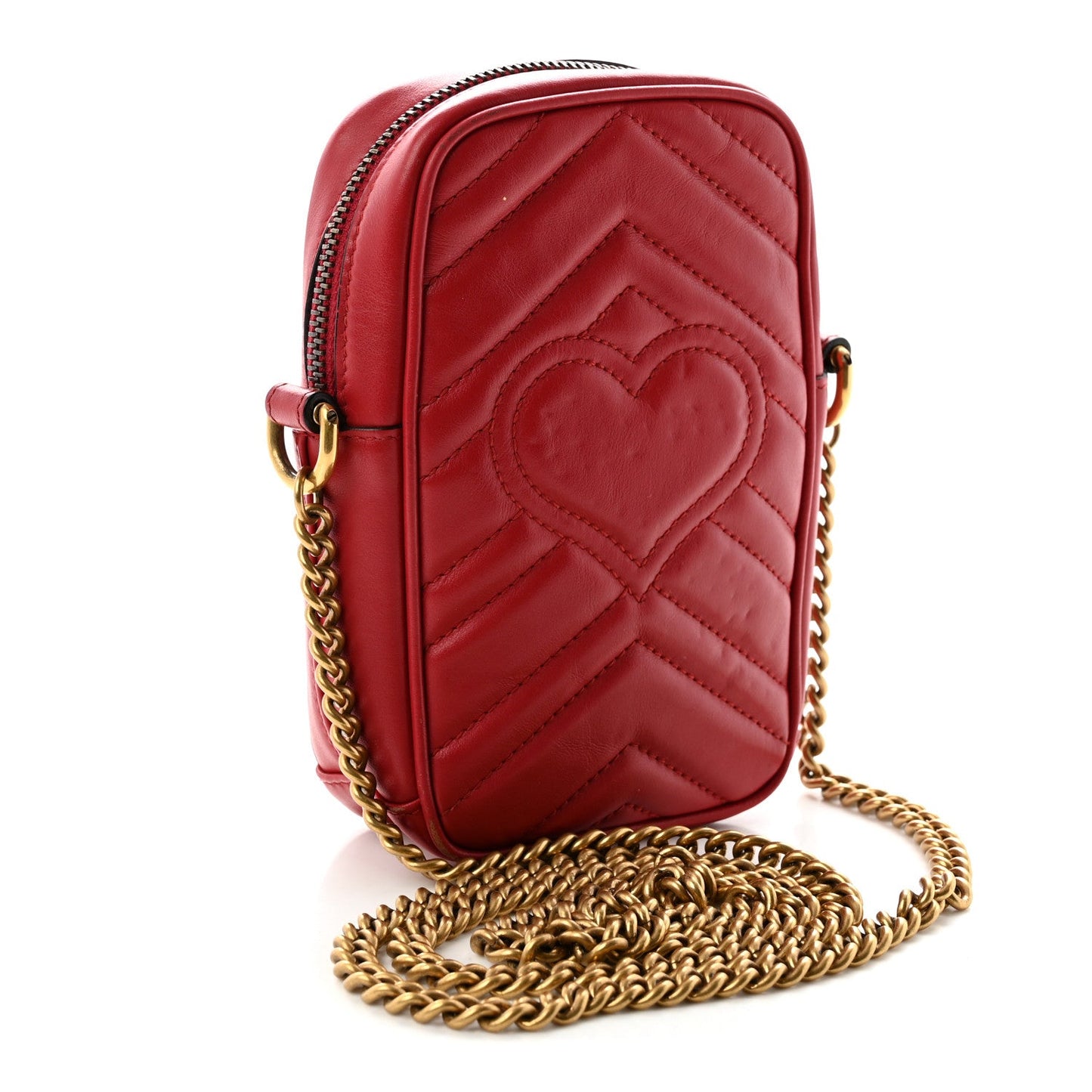 Calfskin Matelasse Mini GG Marmont Crossbody Bag Hibiscus Red Hibiscus Red