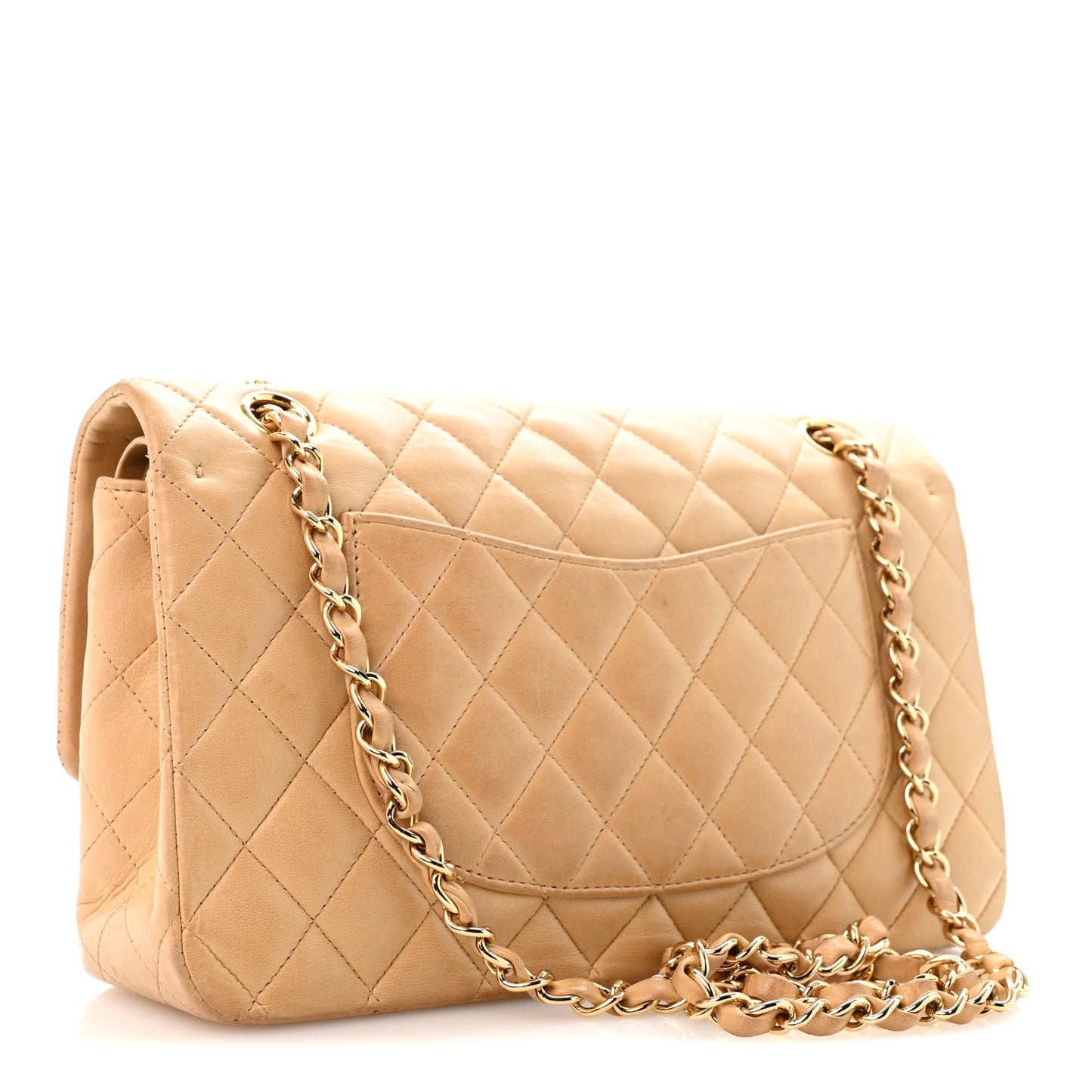 Lambskin Quilted Medium Double Flap Beige