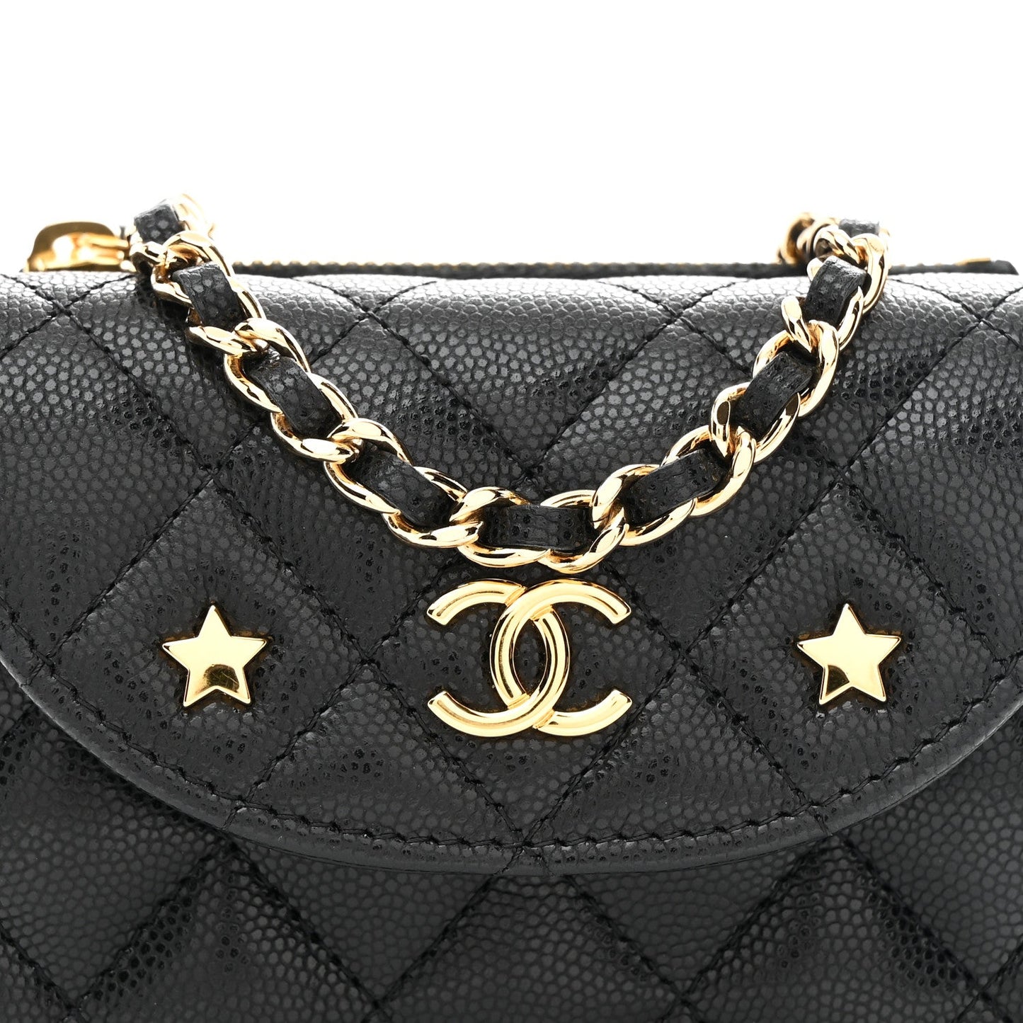 Caviar Quilted CC Stars Card Holder On Chain Black