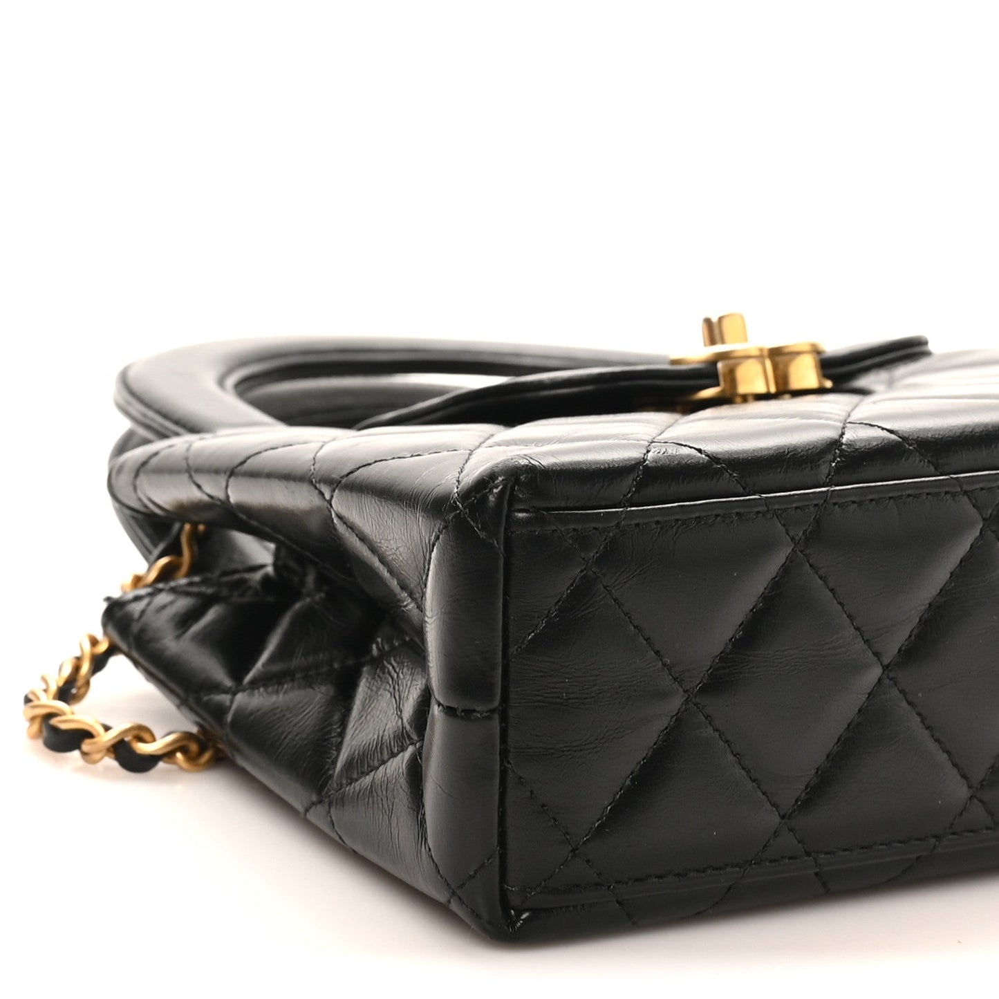 Shiny Aged Calfskin Quilted Nano Kelly Shopper Black