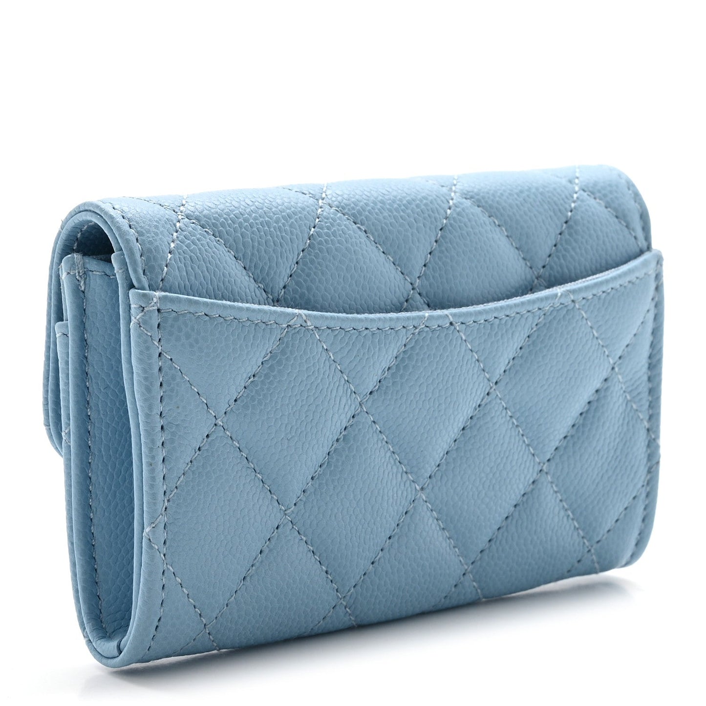 Caviar Quilted Flap Card Holder Wallet Light Blue