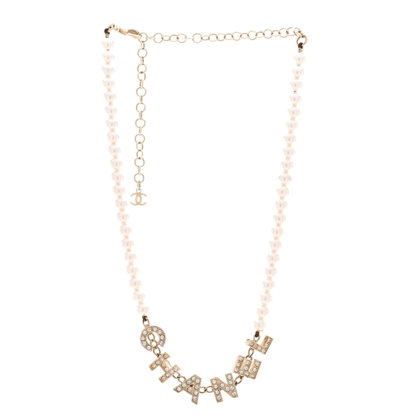 Pearl Crystal CC Logo Choker Necklace Gold