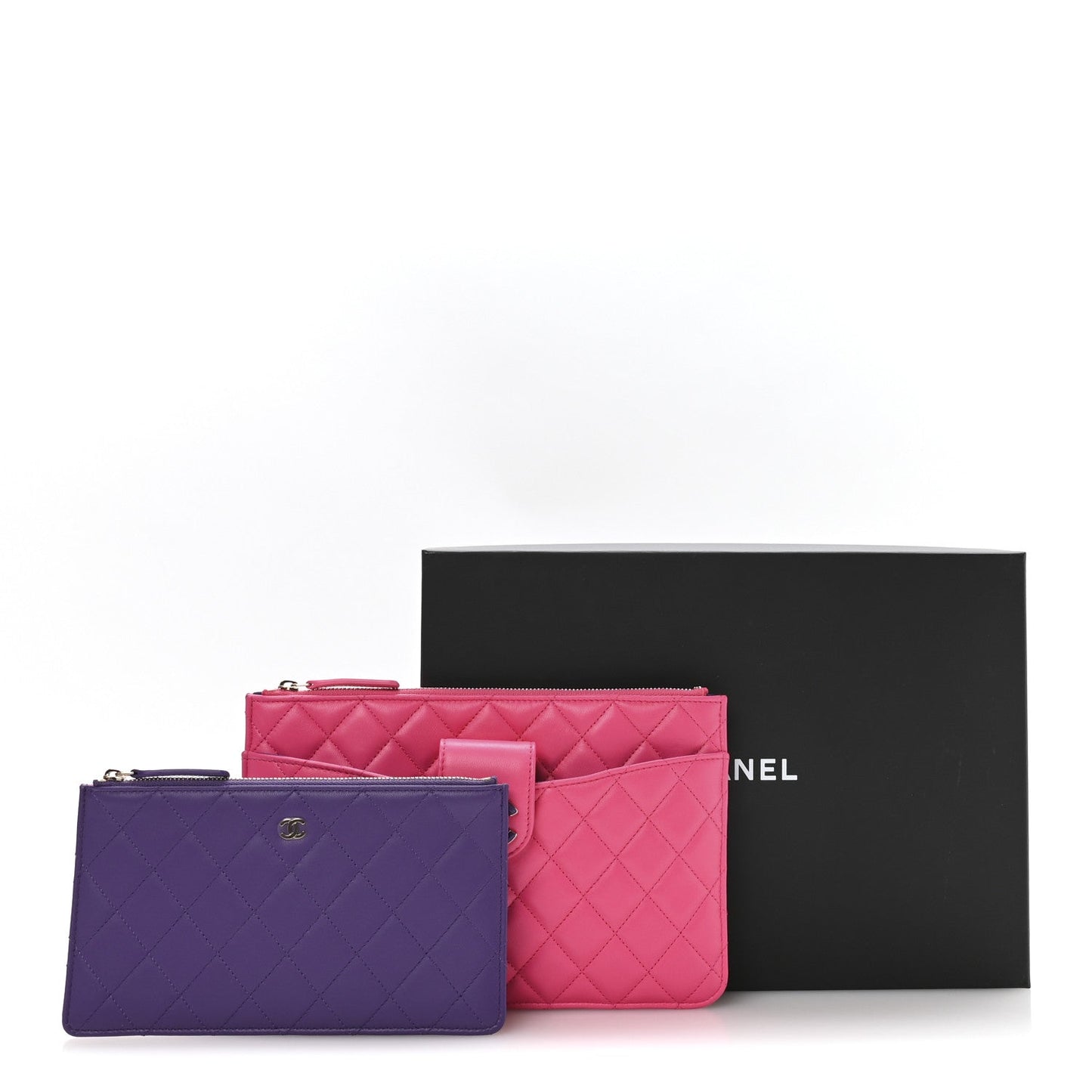 Lambskin Quilted Sunset Boulevard Pouch Case Pink Purple