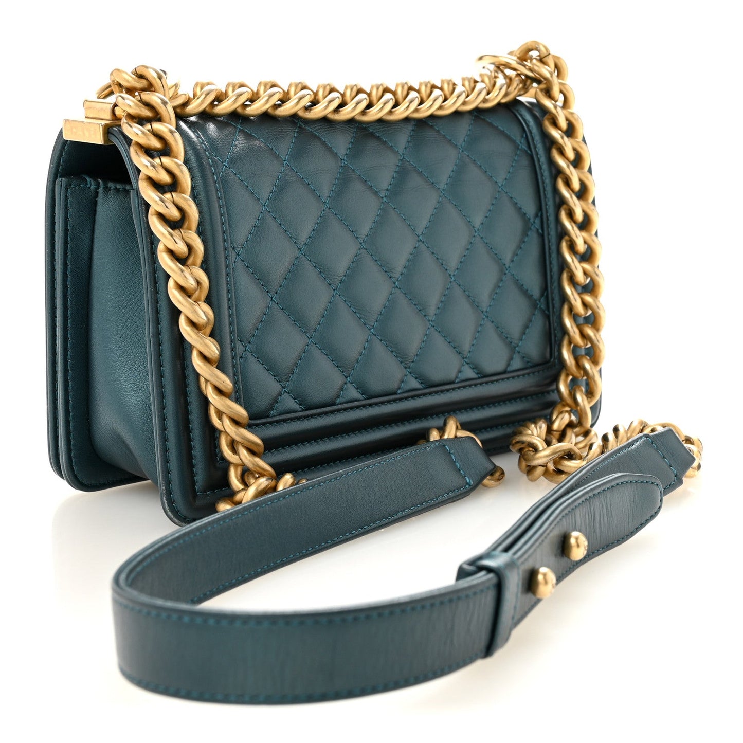 Metallic Calfskin Quilted Small Boy Flap Blue