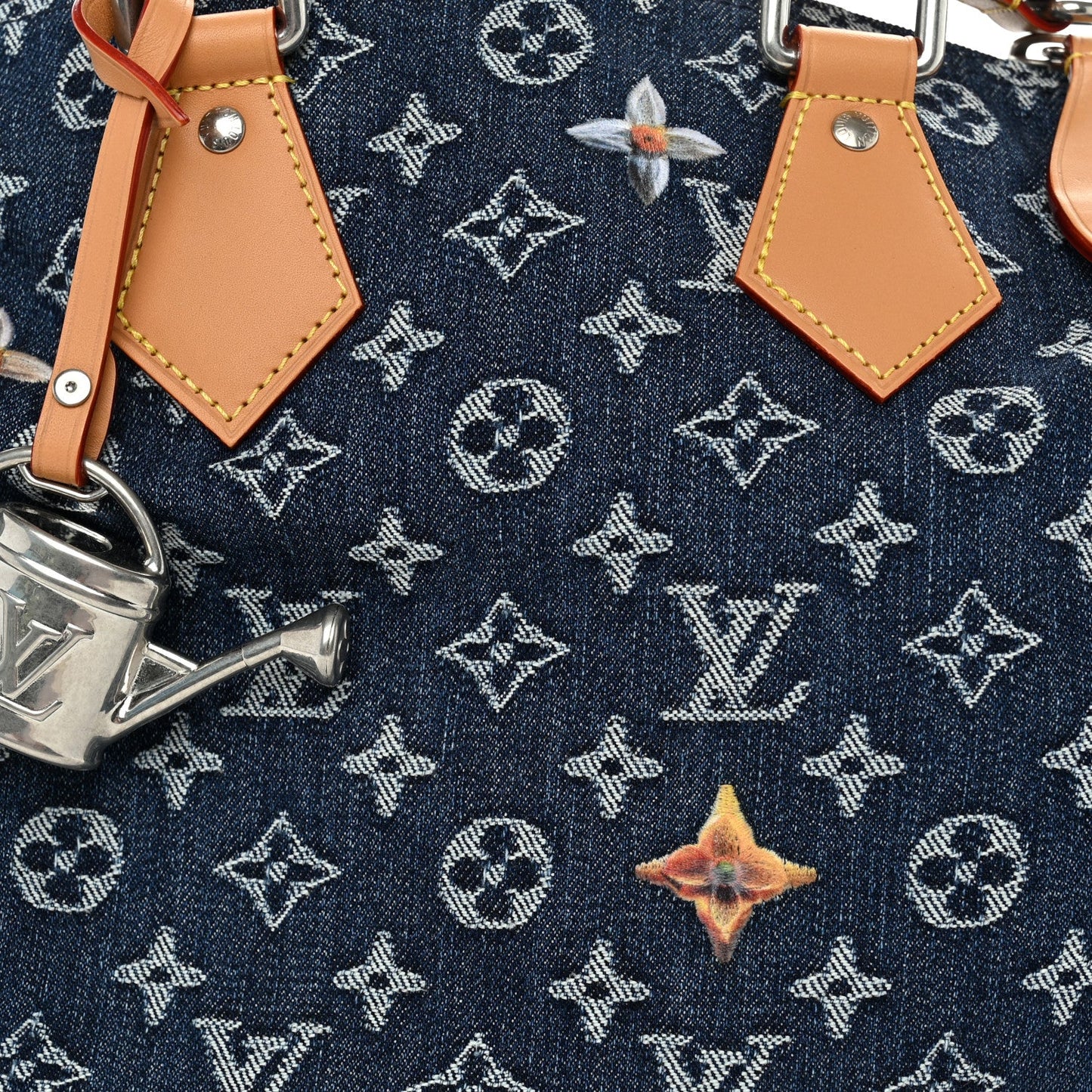 Monogram Heritage Denim Flowers Speedy Soft 30 Blue