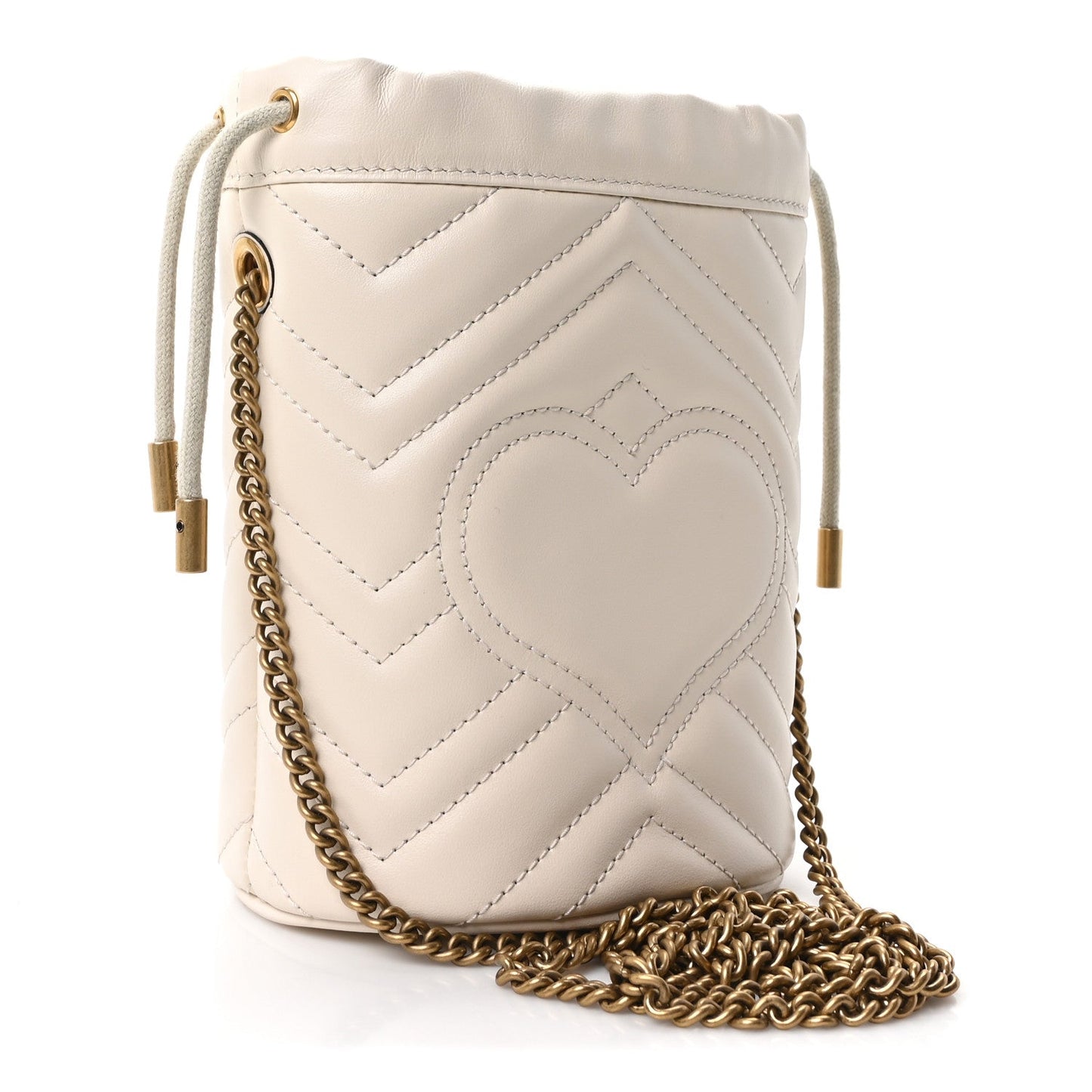 Calfskin Matelasse Mini GG Marmont 2.0 Bucket Bag White