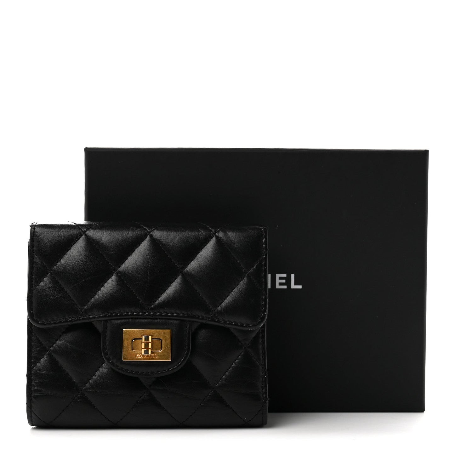 Aged Calfskin Quilted Reissue Compact Wallet Black