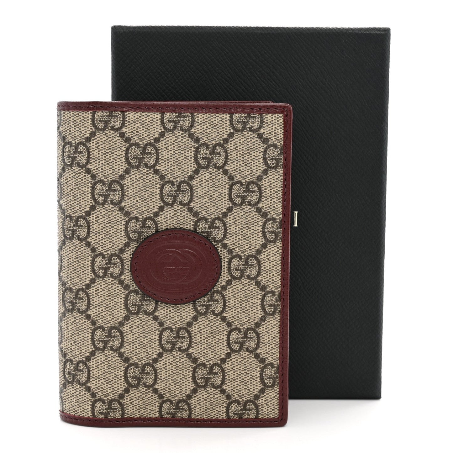 GG Supreme Monogram Azalea Calfskin Retro Interlocking G Passport Case Beige Red