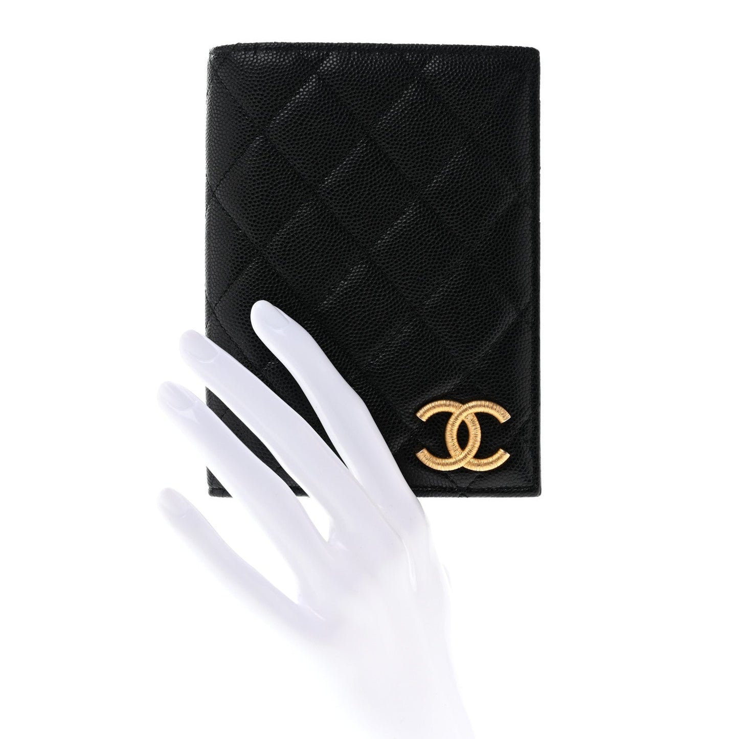 Caviar Quilted CC Passport Holder Black