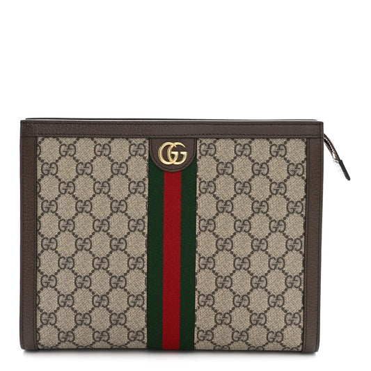 GG Supreme Monogram Web Ophidia Pouch Brown