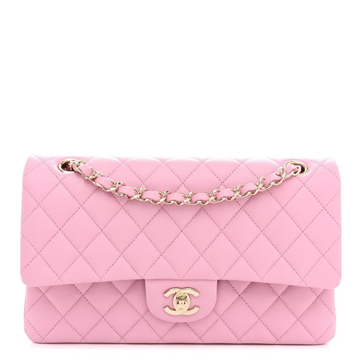 Caviar Quilted Medium Double Flap Light Pink