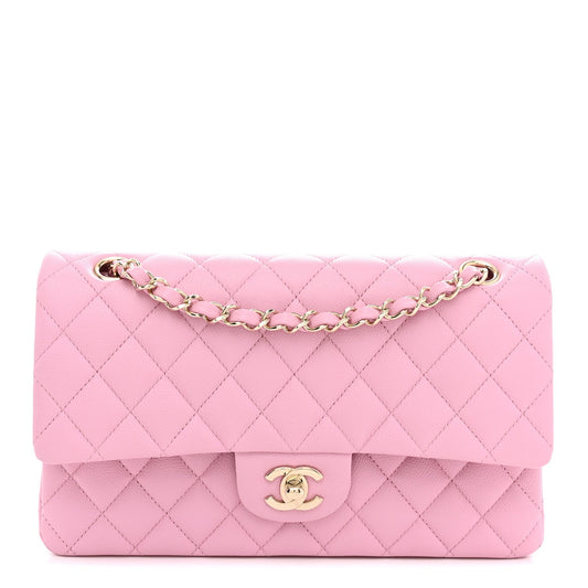 Caviar Quilted Medium Double Flap Light Pink