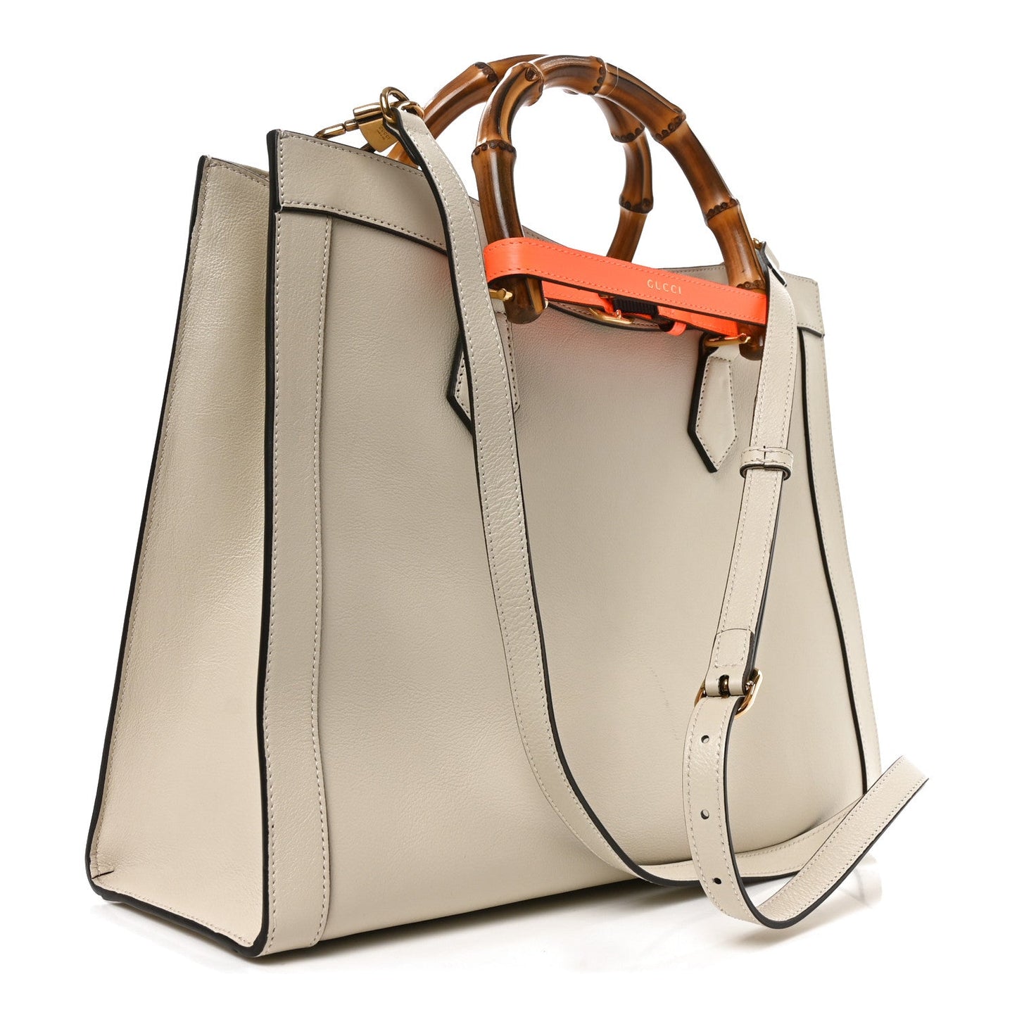 Wonka Grain Calfskin Medium Diana Tote Bag Mystic White Orange Fluo