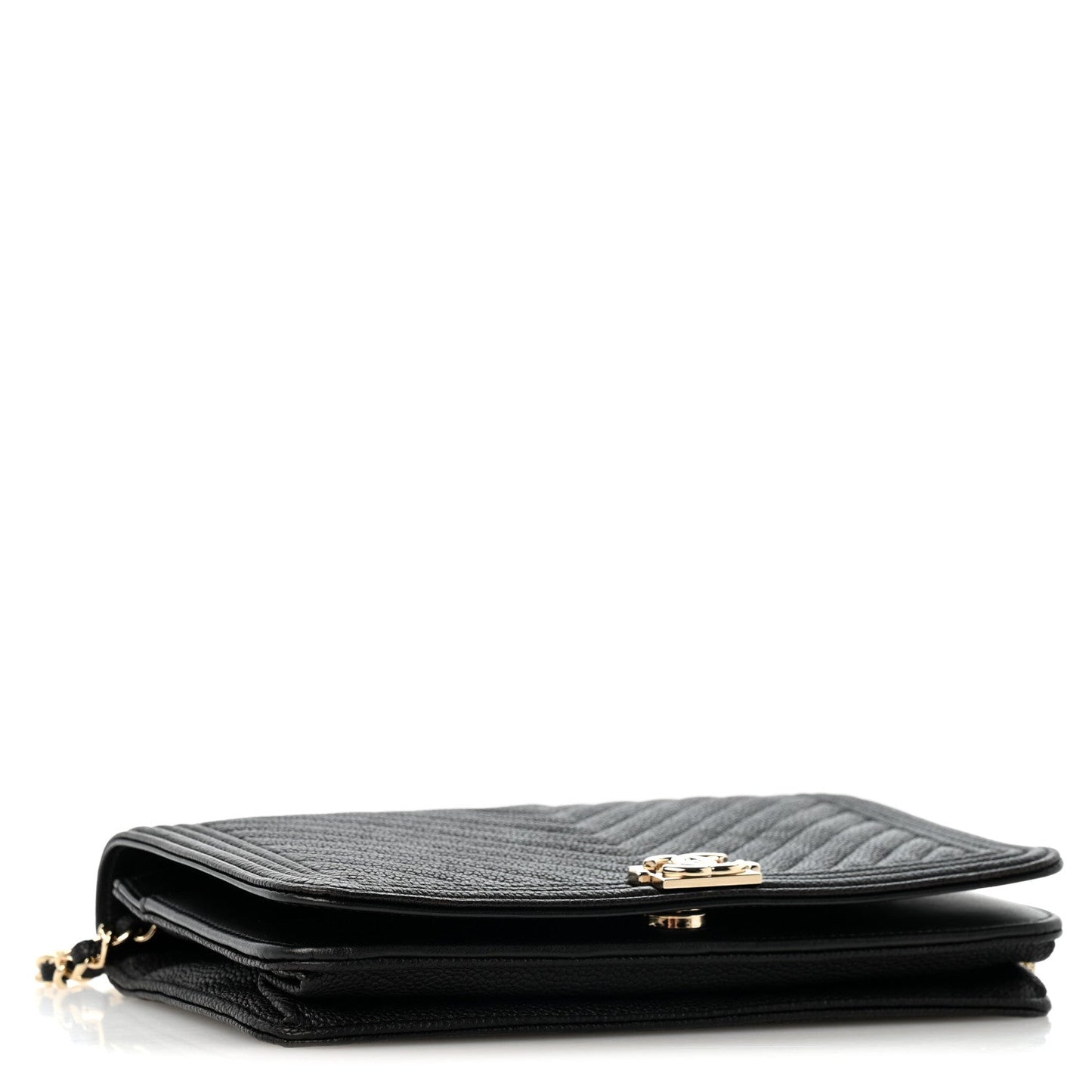 Caviar Chevron Quilted Boy Wallet On Chain WOC Black