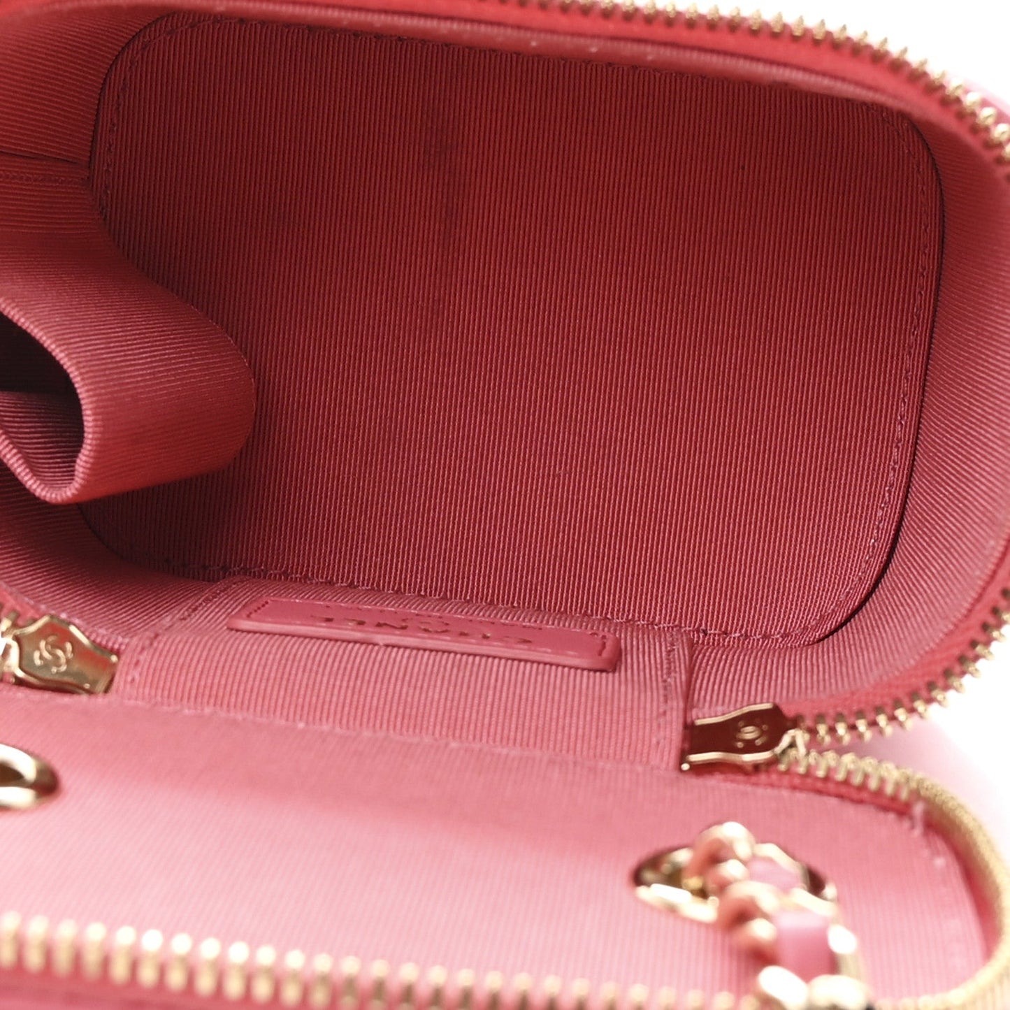 Lambskin Quilted Pearl Crush Mini Vanity Case With Chain Dark Pink
