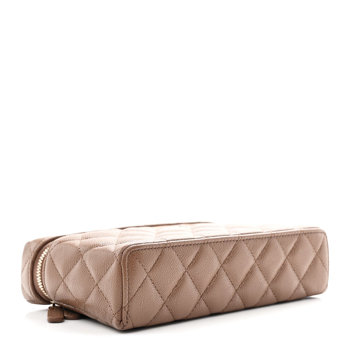 Caviar Quilted Top Handle Slim Vanity With Chain Dark Beige Dark Beige