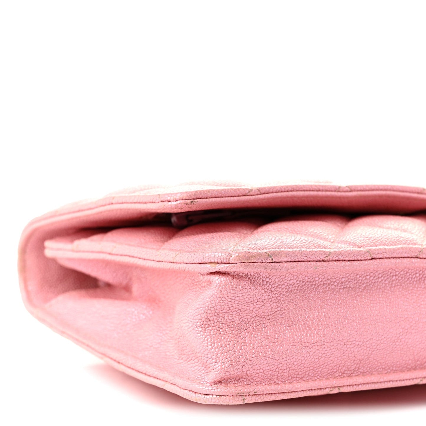 Iridescent Caviar Quilted Wallet on Chain WOC Rose Pink