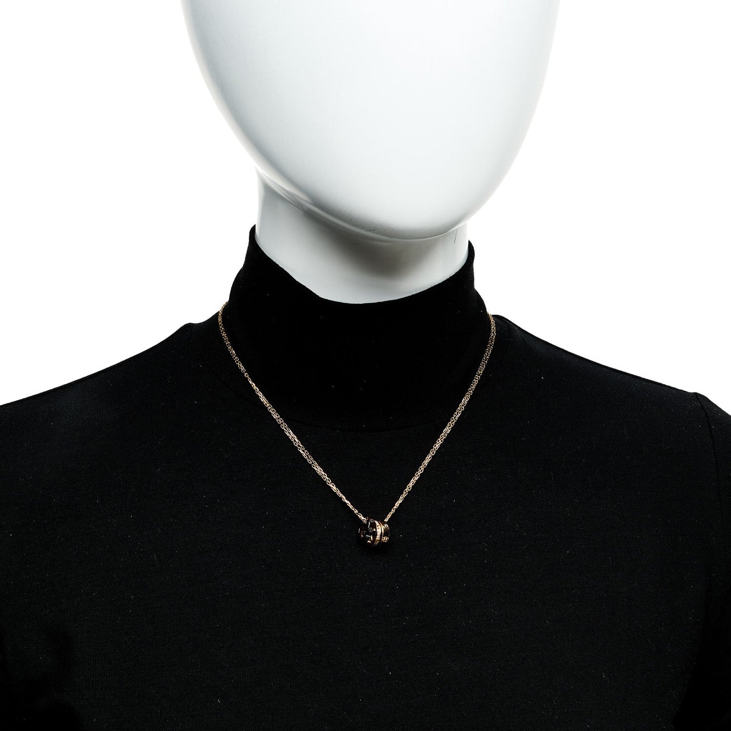 18K Pink Gold Ceramic Diamond Three Ring LOVE Pendant Necklace