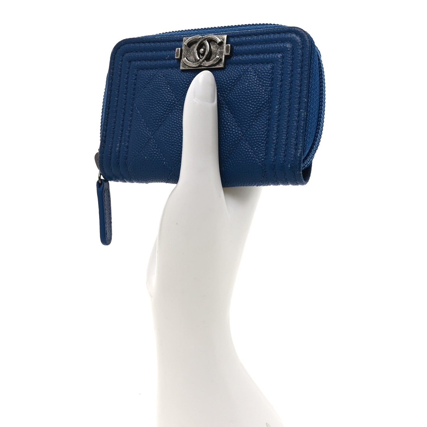 Caviar Quilted Boy Zip Around Coin Purse Wallet Blue