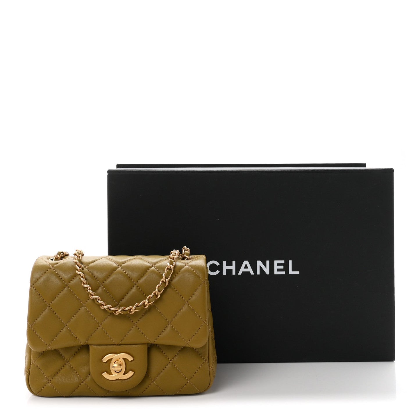 Lambskin Quilted Mini Pearl Crush Flap Green