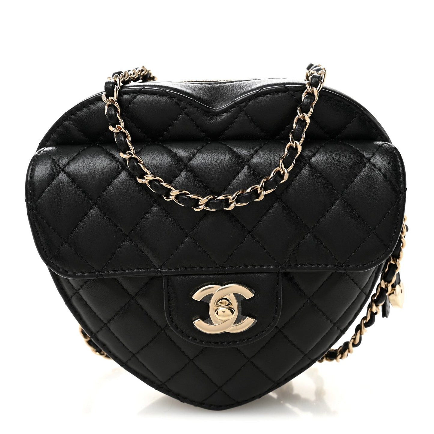 Lambskin Quilted CC In Love Heart Bag Black