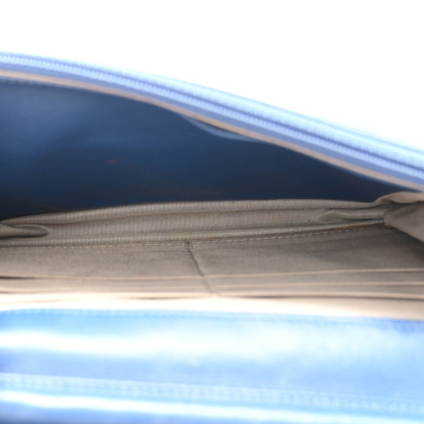 Patent Quilted Brilliant Wallet On Chain WOC Blue