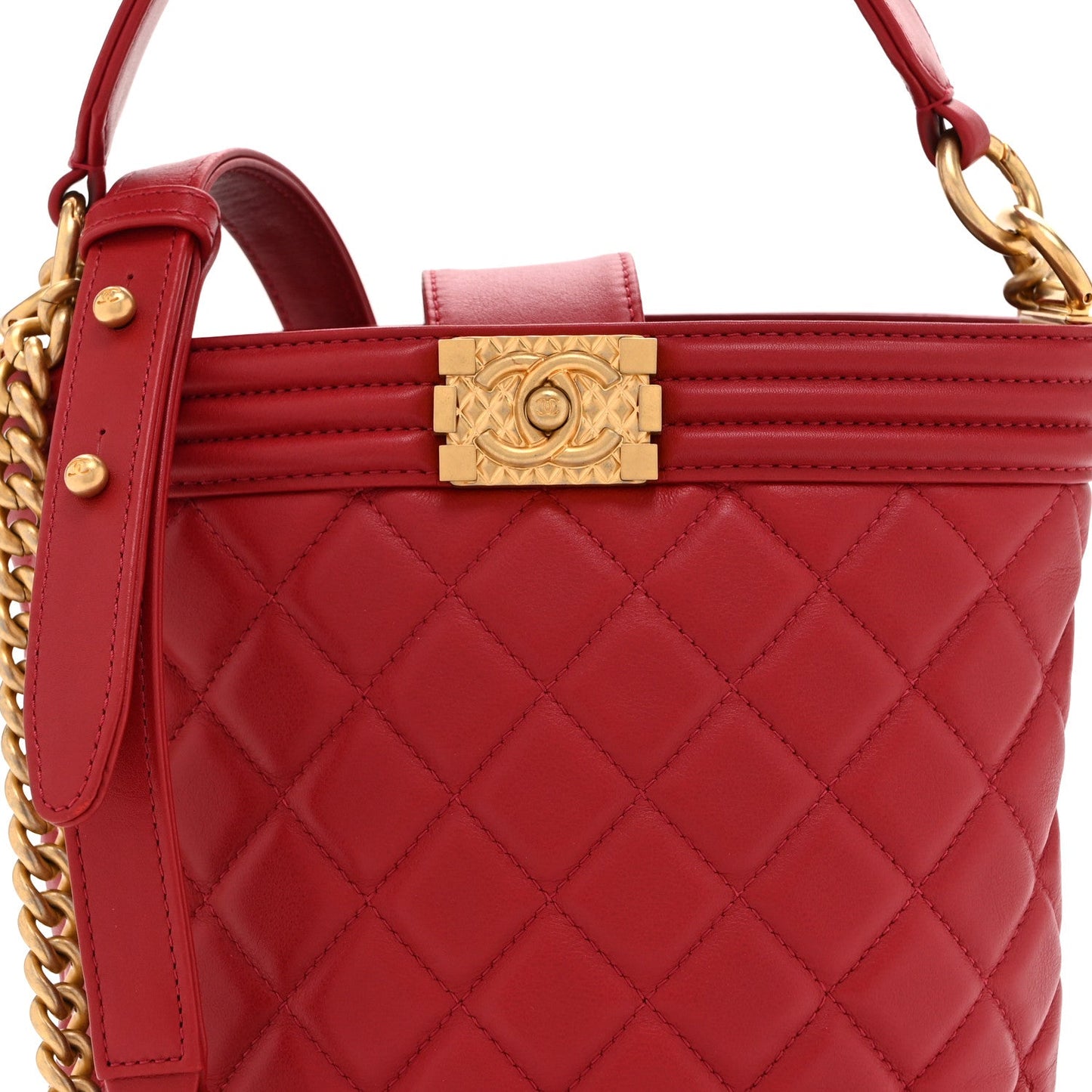 Calfskin Quilted Boy Bucket Bag Red