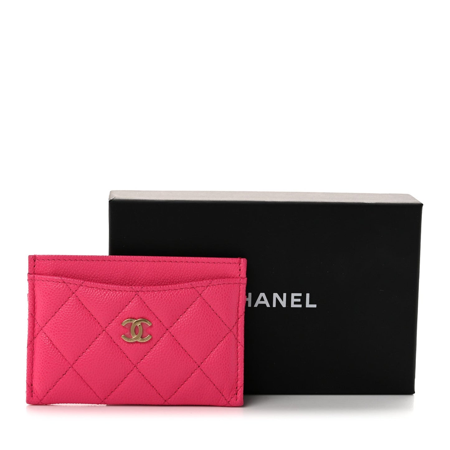 Caviar Quilted Card Holder Fuchsia
