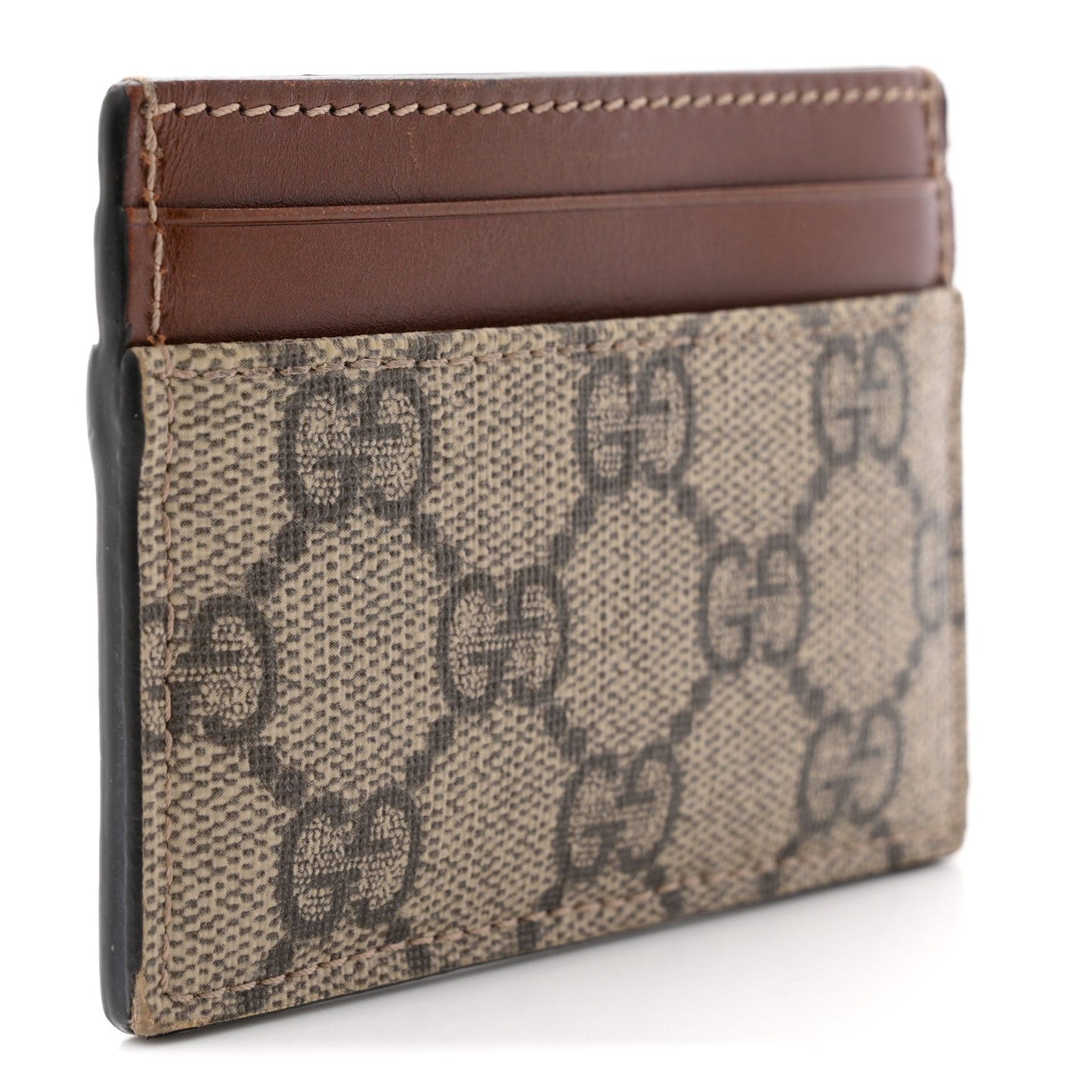 GG Supreme Monogram Calfskin Card Holder Beige Ebony Cuir