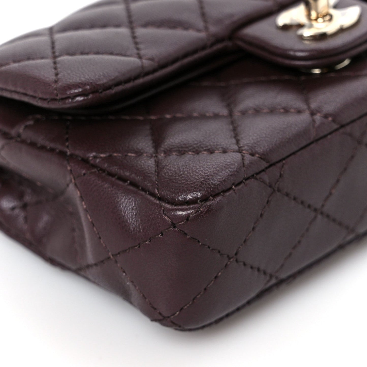 Lambskin Quilted Mini Flap Bag Charm With Hook Dark Brown