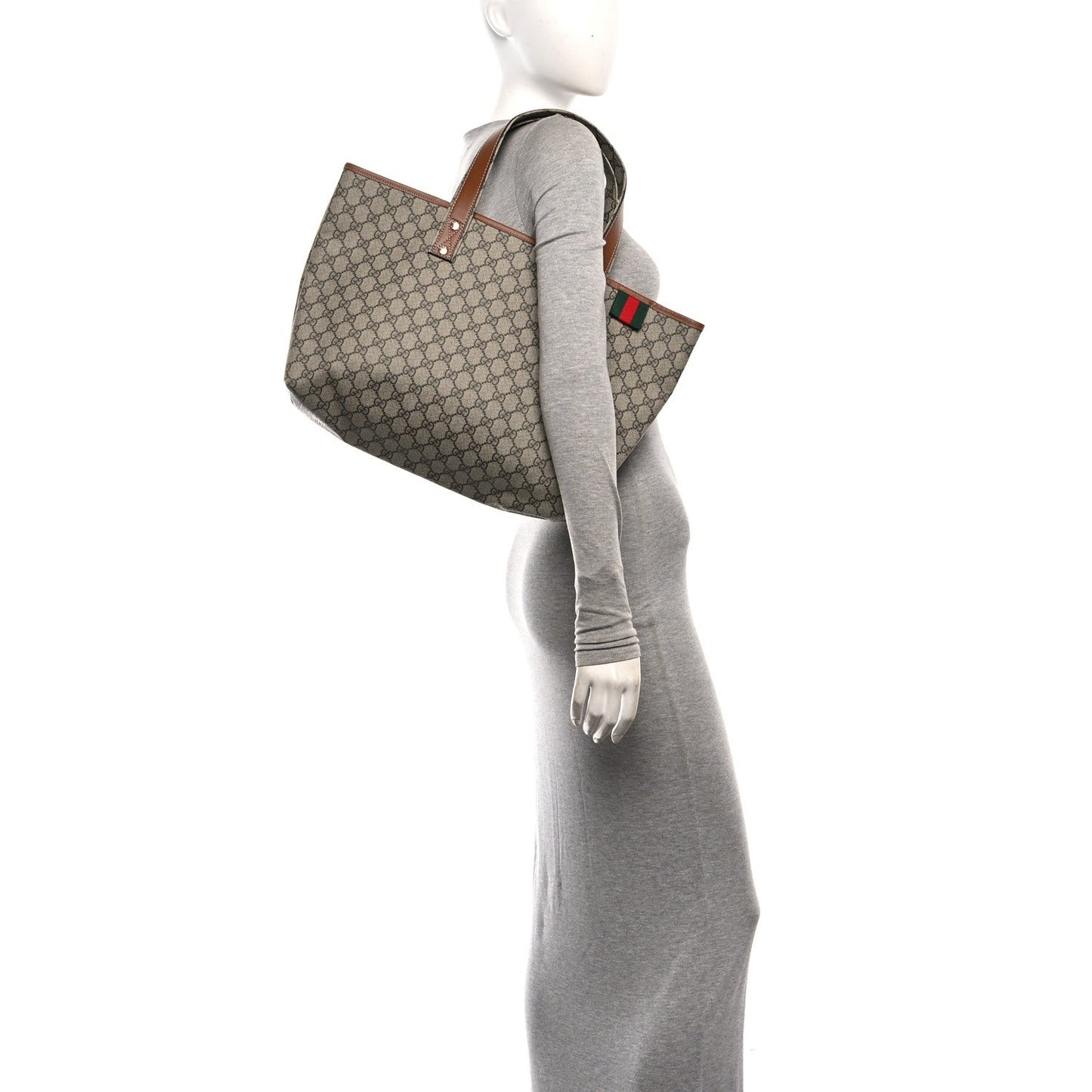 GG Plus Monogram Medium Signature Web Loop Tote Light Brown