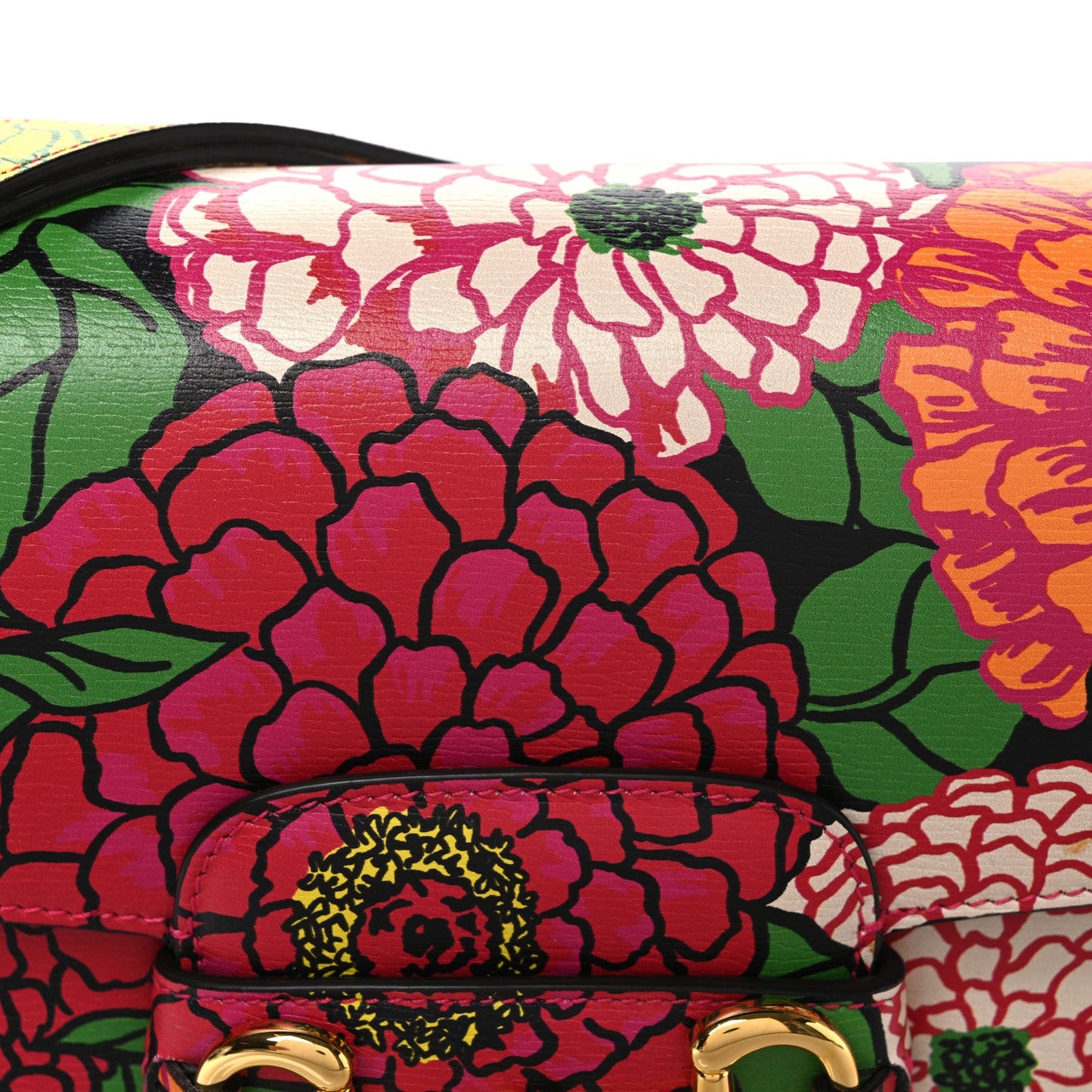 X KEN SCOTT New Shangai Calfskin Pomponica Print Horsebit 1955 Shoulder Bag Multicolor Fuxia Pompon