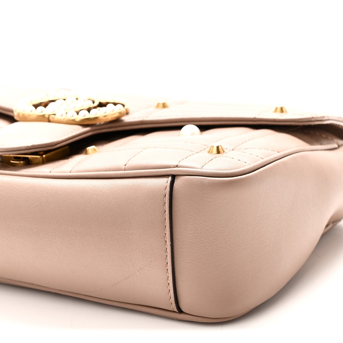 Calfskin Matelasse Studded Small Pearly GG Marmont Shoulder Bag Porcelain Rose